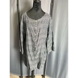 Eileen Fisher Coat Womens L Blue Gray Long Size Large 100% Organic Linen Jacket - Picture 1 of 9