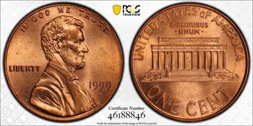 1999 Lincoln Penny, President Abraham Lincoln PCGS MS65RD Certificate# 46188846