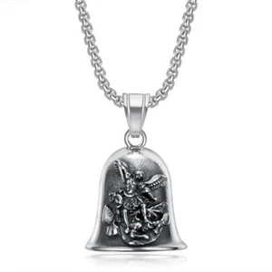 St Michael Archangel Gremlin Guardian Bell Stainless Steel Motorcycle Biker - Picture 1 of 7