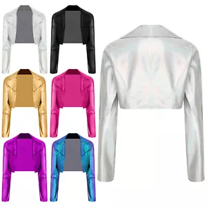 Giacca Donna Cappotto Lucido Moto Capispalla Rock Streetwear Cropped Clubwear - Foto 1 di 49