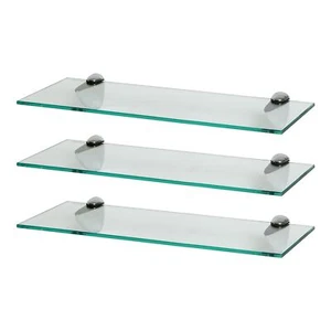 3x Clear 50cm Floating Glass Wall Shelves Bathroom Shelf with Chrome Brackets - Picture 1 of 12