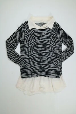 Mujer DKNYC Negro Gris Rayas Manga Larga Suéter Camisa Pequeña Usada en Excelente Condición Foto 1 de 4