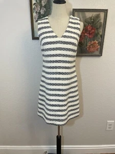 J. Crew Striped Tweed White Blue Nautical Dress Size 4p French Girl Coastal - Picture 1 of 5