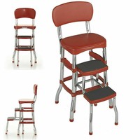 Step Stool Chair Red Retro Counter Padded Vintage Style Kitchen Pantry