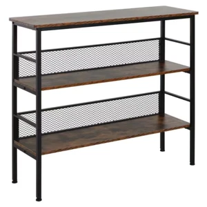 Storage Console Table With 3-Tiers Wood Shelf Metal In Black - Picture 1 of 12