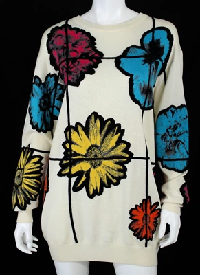 MOSCHINO Cream & Multicolor Flower Wool Knit Tunic Sweater 40 - Image 1 of 4