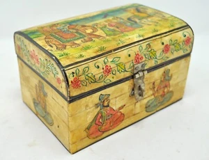 Vintage Wooden Bone Fitted Box Original Old Hard Wood Hand Crafted Fine Painted - Picture 1 of 6