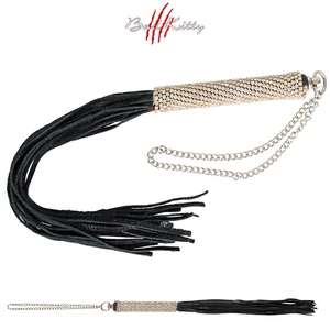 Elegante Frustino in Similpelle Nero con Manico Ricoperto di Strass - Bad Kitty - Imagen 1 de 3