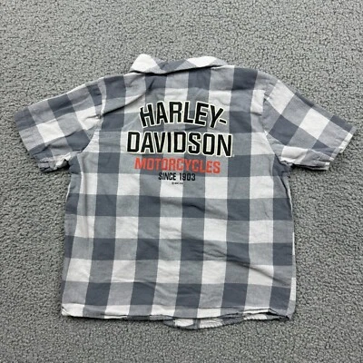 Camisa Harley Davidson Niños Pequeños 4T 5T Gris Cuadros Tartán Motocicletas Abotonada Foto 1 de 4