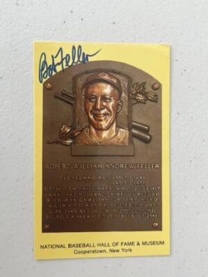 BOB FELLER Hall of Fame HOF Plaque Postcard Autograph MLB - Image 1 of 3