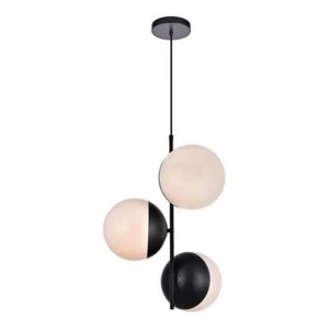Living District Eclipse 3-Light Glass & Metal Pendant in Black/Frosted White - Picture 1 of 5