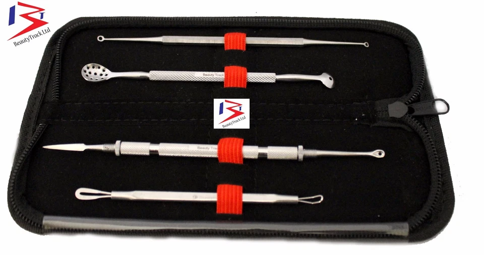 BEAUTYTRACK Edelstahl Mitesser Gesicht Akne Punkte Pickel Entferner Extraktor Werkzeug Komedonen Gesicht