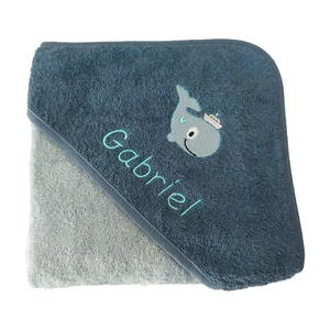 Kapuzenbadetuch Wal Fisch mit  Name Namen Babyhandtuch personalisiert unisex - Bild 1 von 1