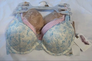 Pack de 3 sujetadores push up Jessica Simpson 36C beige rosa azul de encaje para mujer - Imagen 1 de 6