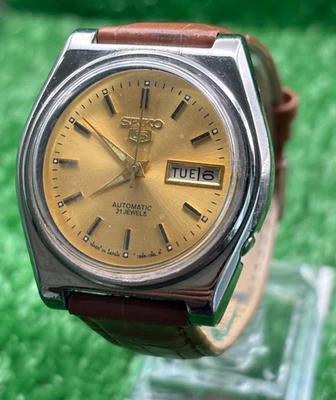 Vintage Seiko 5 Automatic || Gold Dial || Men's Vintage Watch || 21 Jewels - Image 1 of 4