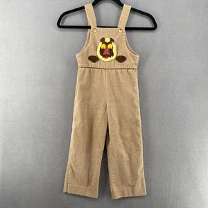 Vintage? 80s 90s Scarlett Rabbitt Corduroy Lion Applique Overalls Kids 5 Tan - Picture 1 of 11