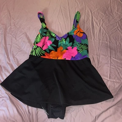  Traje de baño vintage retro floral 1 pieza años 80 con falda L Foto 1 de 3