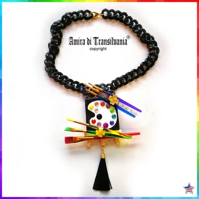 Joyería Escultura Colgante Pintor Artista Paleta Collar Vanguardia Grueso Babero Foto 1 de 4