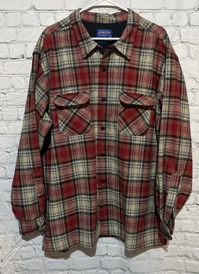 🌟Pendleton The Original Board Shirt Men’s XXL Red Tan Flannel Plaid Loop Collar - Image 1 of 4