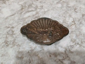 Vintage Bergamot Brass Works Belt Buckle 1977 D-48 Sailboat Sunset Sunrise 3.5" - Picture 1 of 5