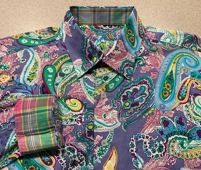 Camisa Alan River Loud Paisley Manga Larga Con Botones Para Hombre Puño Mediano Abatible Foto 1 de 4