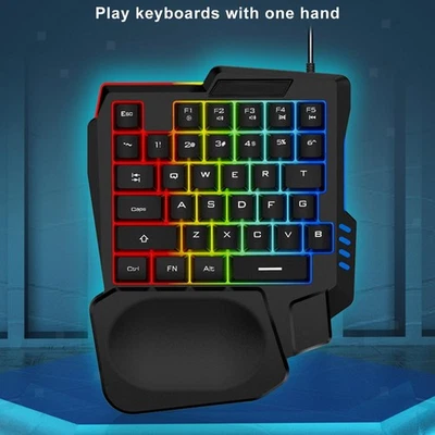 Gaming Keypad Color Backlit Small One-Handed 35-Key Wrist Rest for Tablet PC - Image 1 of 4