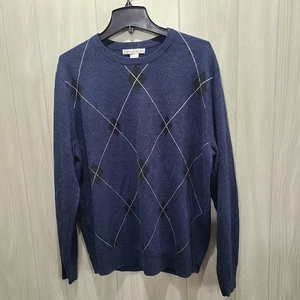 Geoffrey Beene Size L Cobalt Blue Mens Sweater Argyle Pattern Acrylic Preppy - Picture 1 of 7