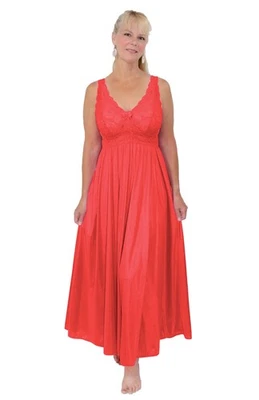 Shadowline Women's Nightgown Red Silky Nylon Long Lace Bodice Silhouette 31737 - Image 1 of 4