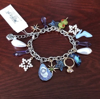 Betsey Johnson Silver Tone Celestial Soirée Charm Bracelet Crystal Accents NWT - Image 1 of 4