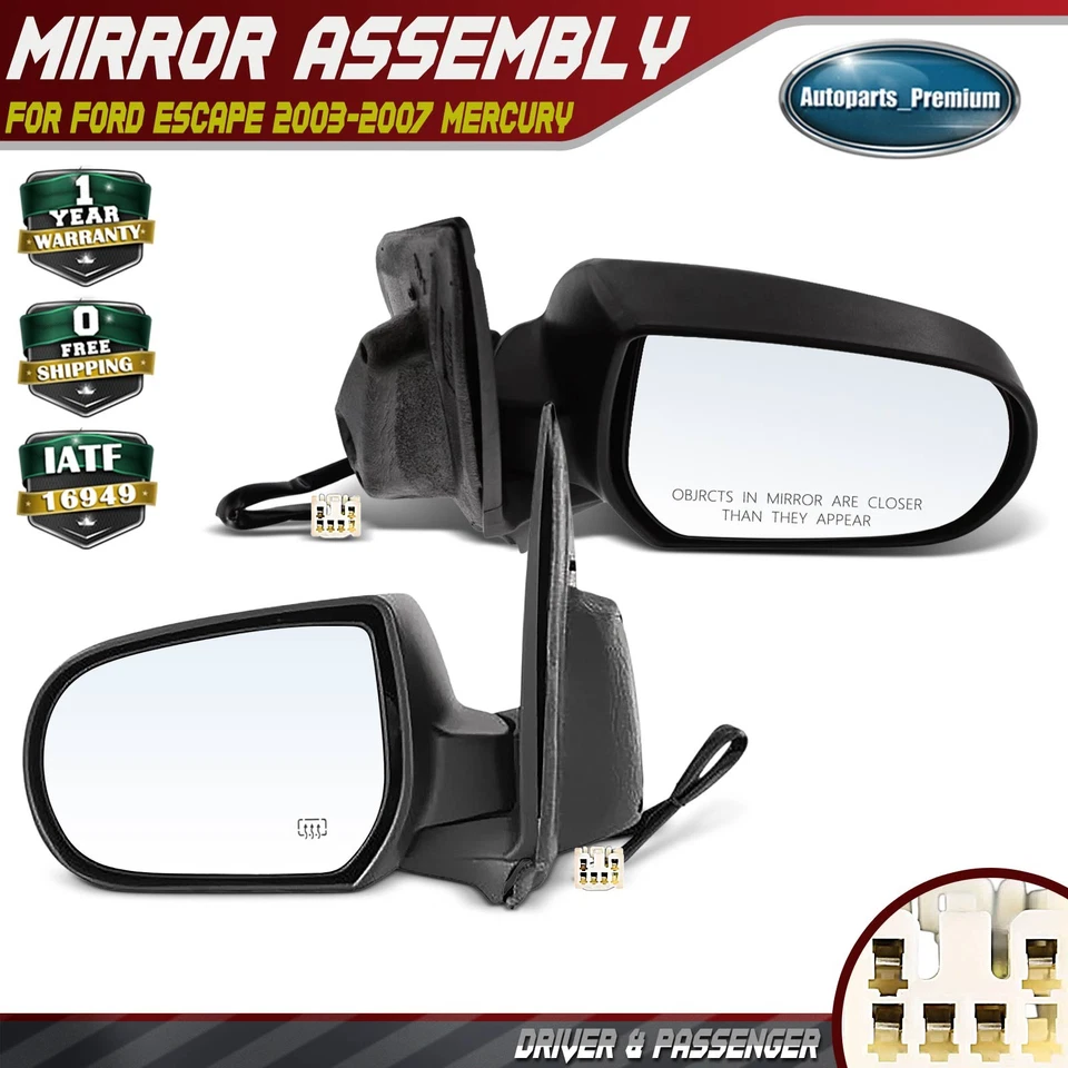2x Power Mirror w/ Power Folding Textured Black for Ford Escape Mercury Mariner - Imagem 1 de 4