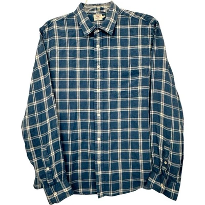 Faherty Mens Size XL Linen Laguna Button Up Shirt Blue Plaid Long Sleeve Pocket - Image 1 of 4