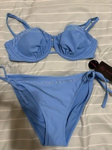 NWT Blue Blingy No Boundaries Bikini Swim Bathing Suit Top & Bottom Size M (7-9) - Picture 1 of 6