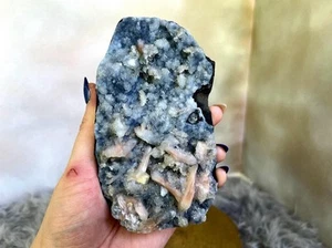 Stilbite Blades on Blue Chalcedony Matrix, Mixed Mineral Specimen - Picture 1 of 14