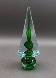 Árbol de Navidad de vidrio artístico remolino cinta dorada verde pino Italia de Murano con etiqueta - Imagen 1 de 7