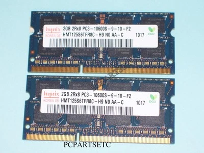 HMT125S6TFR8C-H9 Hynix 4GB Laptop SO-DIMM DDR3-333 PC3-10600 Memory 2X2GB - Image 1 of 2