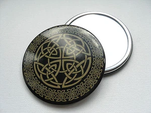 Celtic Design Button MIRROR Handy make up pocket sized cosmetic Compact Mirror - Picture 1 of 2