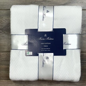 Brooks Brothers 100% Cotton Twin Decorative Blanket White Textured 66X90 NWT - Picture 1 of 6