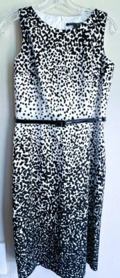 Vestido David Meister Negro Blanco Punto Sin Mangas Elástico Algodón Completamente Forrado con Cinturón Foto 1 de 4