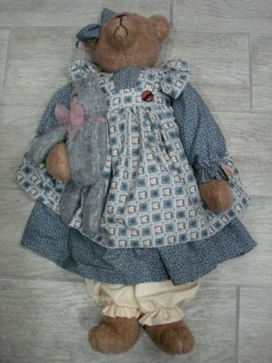 NEW Kathie's Homespun 32" Tall Hand Made LittleGirl Bear Doll w/Cat Gorgeous! - Image 1 of 4