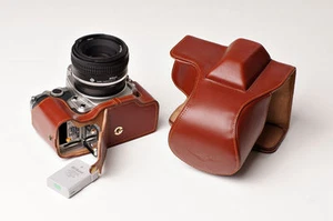 Genuine real Leather Full Camera Case bag cover for Nikon DF 50mm lens Brown - Picture 1 of 10