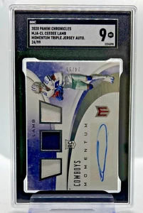 CeeDee Lamb SGC 9 Auto Momentum Triple Jersey #24/99 Rookie - 2020 Chronicles - Picture 1 of 2