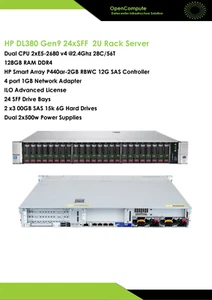 Server HP DL380 G9 CPU 2xE5-2680 V4 @2.4Ghz/RAM 128Go/ 2x300GB SAS 24xSFF bay - Photo 1/4