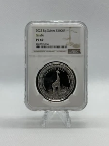 2022 Silver 1 oz Equatorial Guinea Giraffe NGC PL69. Top Pop 1/0. Mintage 15,000 - Picture 1 of 4