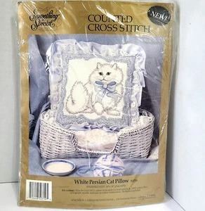WHITE PERSIAN CAT Pillow Cross Stitch Kit #50719 by Candamar Designs NEW 14 x 14 - Picture 1 of 4