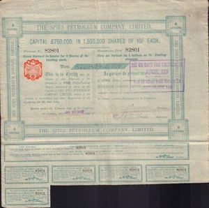 RUSSIA / OIL : The Spies Petroleum Company Limited dd 1912 issued in London UK - Picture 1 of 1