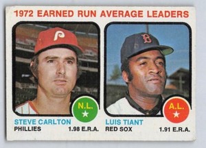1973  EARNED RUN LEADERS 1972 - Topps Baseball Card # 65 - CARLTON & LUIS TIANT