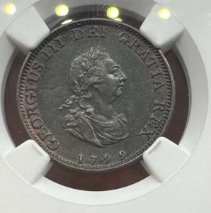 Great Britain - Farthing - 1799 - George III - NGC AU58 BN - Picture 1 of 8