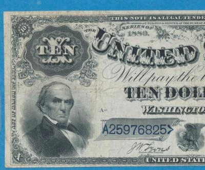 Billete de $10 1880 FR.113 MONEDA DE CURSO LEGAL JACKASS ESTADOS UNIDOS SELLO ROJO ELECCIÓN EN MUY BUEN ESTADO Foto 1 de 3