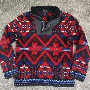 Boy's Polo Ralph Lauren Navy Blue Red Tribal Aztec Fleece Snap T Jacket Sz M 10 - Picture 1 of 4