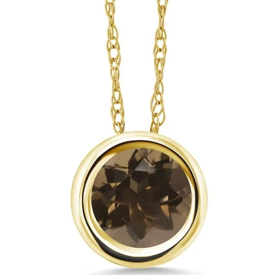 14K Yellow Gold Smoky Quartz Pendant Necklace For Women (0.80 Cttw, Gemstone, - Image 1 of 4